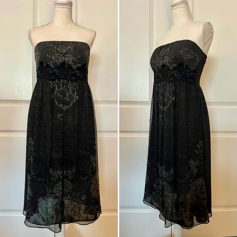 Vintage The Limited Strapless Sheath Dress Size 4 Sheer Black & Gray Lace Accent